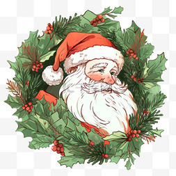 绿色树叶圆圈装饰图片_卡通圣诞节圣诞老人装饰手绘元素