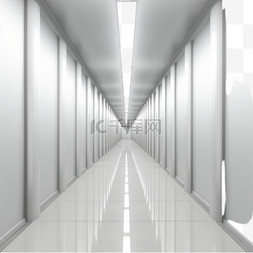 一条长长的走廊，墙上有镜面，光