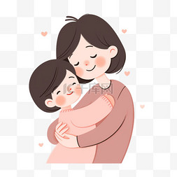 拥抱的妈妈图片_感恩节母女卡通拥抱手绘元素