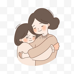 拥抱的妈妈图片_手绘感恩节母女拥抱卡通元素