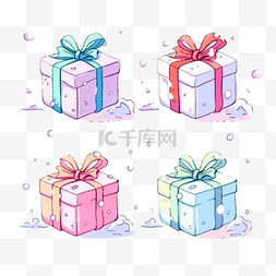 圣诞节手绘免抠礼物礼盒元素