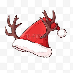 圣诞帽子，红色图片_鹿角圣诞帽圣诞节卡通手绘元素