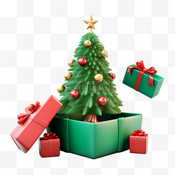 打开的空礼盒图片_圣诞节礼盒元素圣诞树3d免抠
