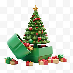 打开的红色图片_圣诞节免抠元素礼盒圣诞树3d