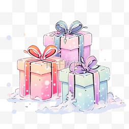 雪雪堆图片_圣诞节手绘礼物礼盒元素免抠