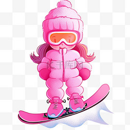 冬天紫色图片_冬天卡通穿着滑雪服女孩卡通手绘