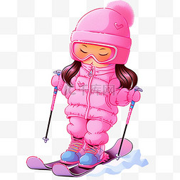 冬天手绘元素穿着滑雪服女孩卡通
