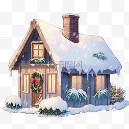 冬天下雪房子图片_冬天小木屋下雪圣诞手绘元素