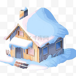 圣诞氛围背景图片_免抠元素冬天小木屋下雪手绘