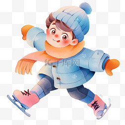 戴手套的男孩图片_男孩滑冰冬天卡通手绘元素