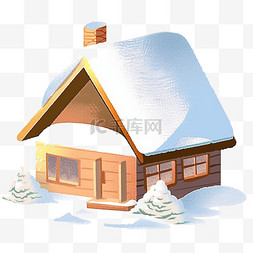 冬天手绘小木屋下雪免抠元素