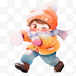 冬天可爱男孩卡通拿雪球手绘元素