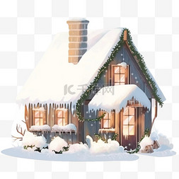 圣诞氛围背景图片_圣诞屋下雪冬天手绘免抠元素