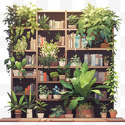 书架植物家居元素立体免扣图案