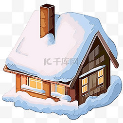 圣诞氛围背景图片_冬天免抠元素小木屋下雪手绘