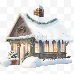 雪屋圣诞冬天手绘免抠元素