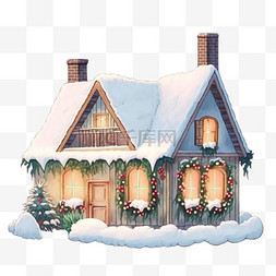 圣诞氛围背景图片_圣诞屋冬天下雪手绘免抠元素