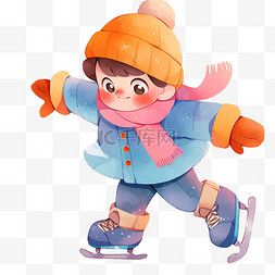 滑冰刀的小猪图片_男孩滑冰卡通手绘元素冬天