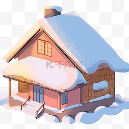 冬天小木屋下雪免抠手绘元素
