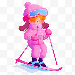 冬天紫色图片_穿着滑雪服冬天女孩卡通手绘元素