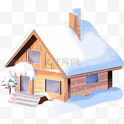 林中小木屋图片_免抠冬天小木屋下雪手绘元素