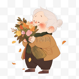 感恩节老人抱着献花手绘元素卡通