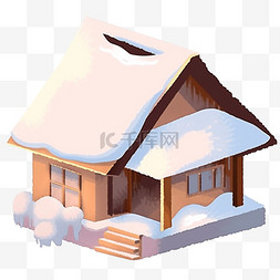 冬天小木屋免抠元素下雪手绘