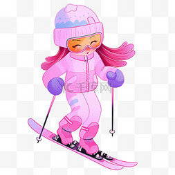 滑雪女孩图片_冬天穿着滑雪服女孩手绘卡通元素