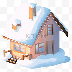 手绘冬天小木屋下雪免抠元素