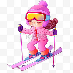 冬天卡通穿着滑雪服女孩手绘元素