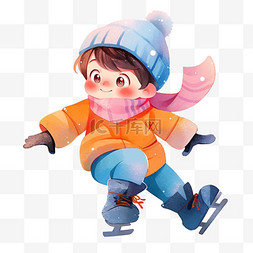 蓝色冬天背景图片_冬天男孩滑冰卡通手绘元素