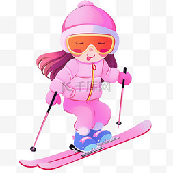穿着滑雪服女孩卡通手绘冬天元素