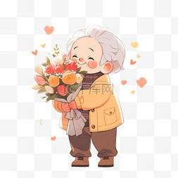 衣服鲜花图片_感恩节老人抱着献花元素卡通手绘