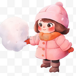 可爱女孩拿雪球卡通冬天手绘元素