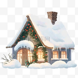 小木屋下雪冬天手绘免抠元素