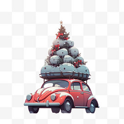 圣诞汽车松树元素立体免扣图案