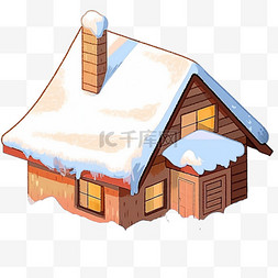 小木屋下雪手绘冬天免抠元素