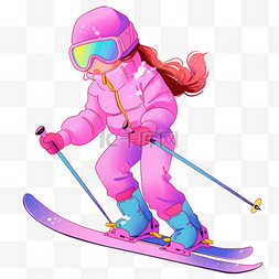 冬天穿着滑雪服手绘元素女孩卡通