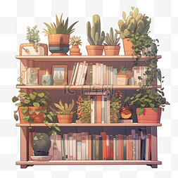 书架矢量植物元素立体免扣图案