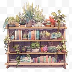 书架真实植物元素立体免扣图案