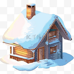 冬天下雪小木屋手绘免抠元素