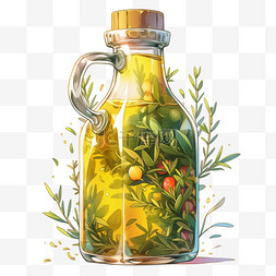 装饰油瓶图片_茶树油绘画油瓶元素立体免扣图案