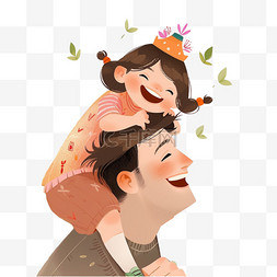 肩膀背景图片_女儿在父亲肩膀上感恩节卡通手绘