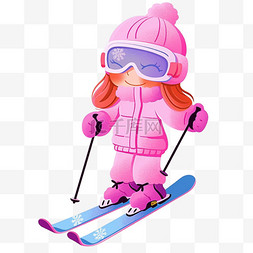 穿着滑雪服女孩冬天卡通手绘元素