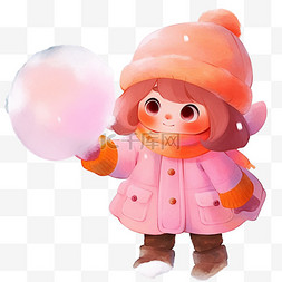 大眼睛粉色图片_冬天可爱女孩卡通手绘拿雪球元素