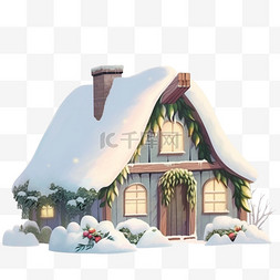 冬天小木屋下雪手绘免抠元素