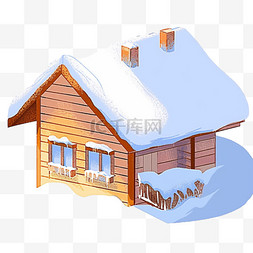 小也图片_冬天小木屋下雪免抠元素手绘