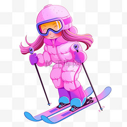 卡通可爱背景图片图片_冬天穿着滑雪服女孩元素卡通手绘