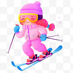 卡通可爱背景图片图片_穿着滑雪服女孩卡通手绘元素冬天