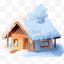 也小也图片_冬天下雪手绘免抠元素小木屋